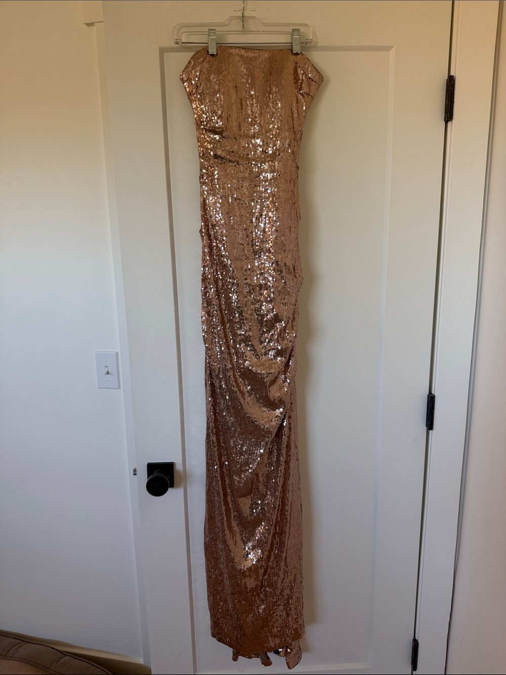Nicole Miller Strapless Rose-Gold Sequin Maxi Dress